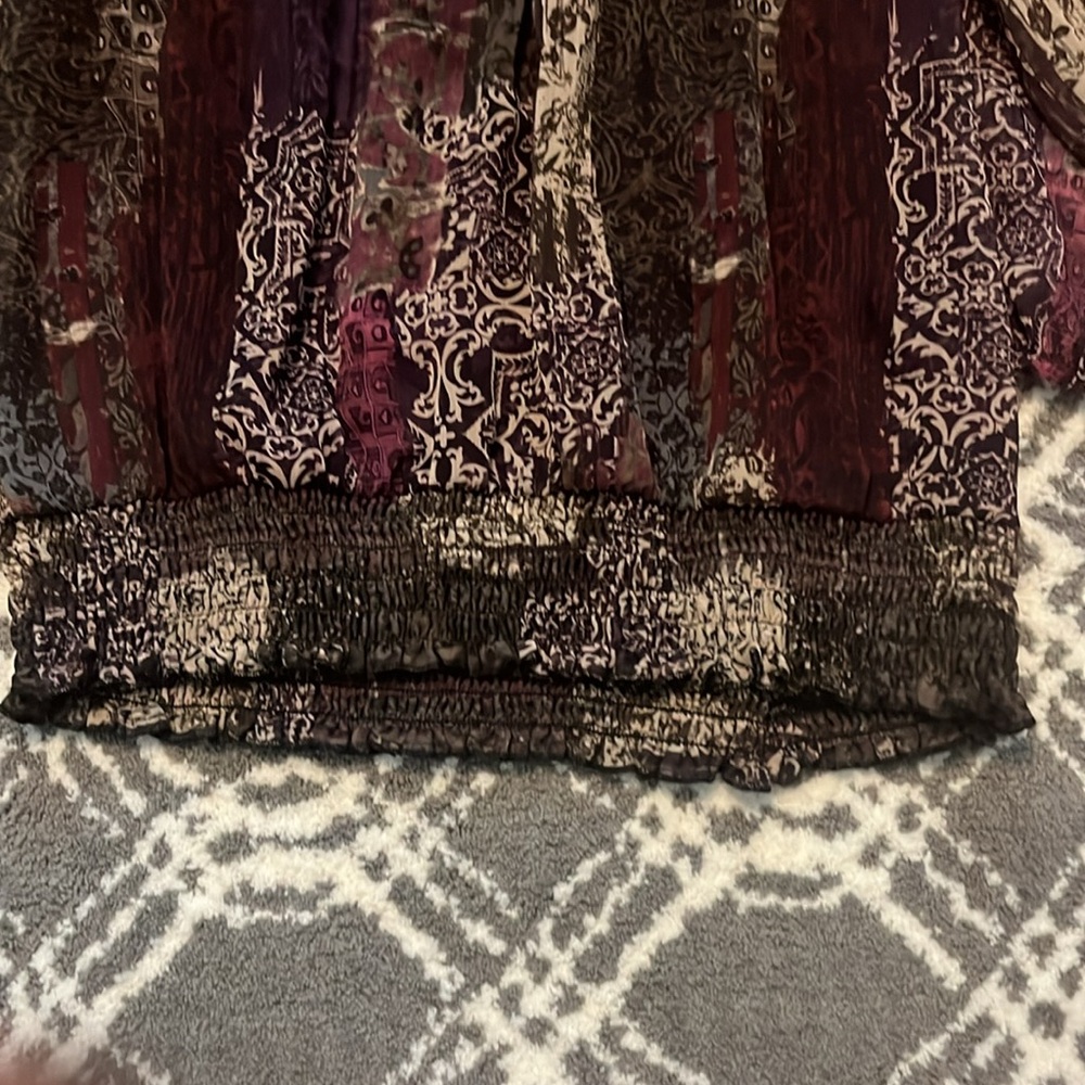 Women’s Sheer Patterned Blouse - Burgundy/Black - Picture 2 of 7